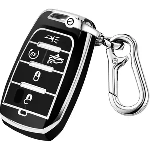 for Dodge Key Fob Cover, Fits for Dodge RAM 1500 2500 3500 4-5 Buttons 2019 2020 2021 2022 2023 TPU Key Fob Case with Keychain, Remote Accessories Key Fob Protection (Silver-Black)
