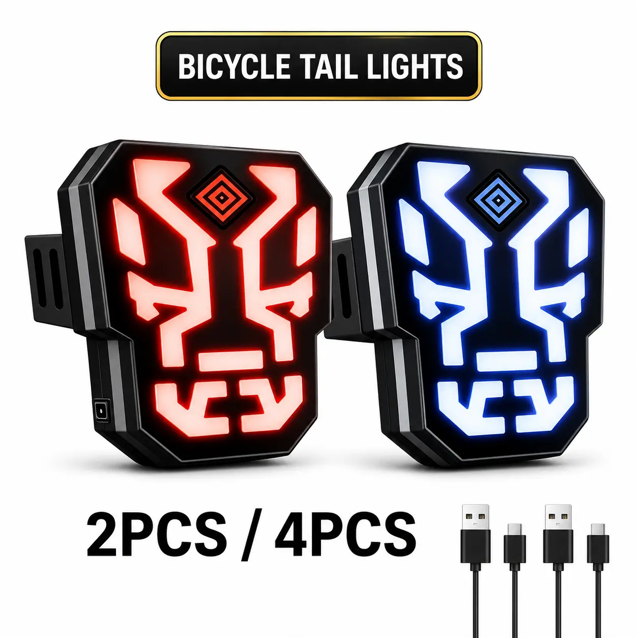 Rechargeable RGB LED Bike Lights Set (2PCS/4PCS) - USB-C Charging, 6 Lighting Modes Cycling Gear with Memory Function, Adjustable Rubber Mount, IP64 Water-Resistant for Road Bike MTB Night Riding, Splashproof
