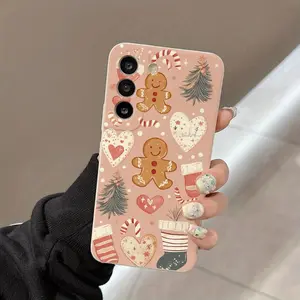 Christmas Tree Gingerbreadman Stocking Heart Pattern Case for Samsung Galaxy S24 Plus S25 S23 S22 Ultra S22+ Matte Liquid Silicone Anti-Slip Pocket-Friendly Cellphone Softcase