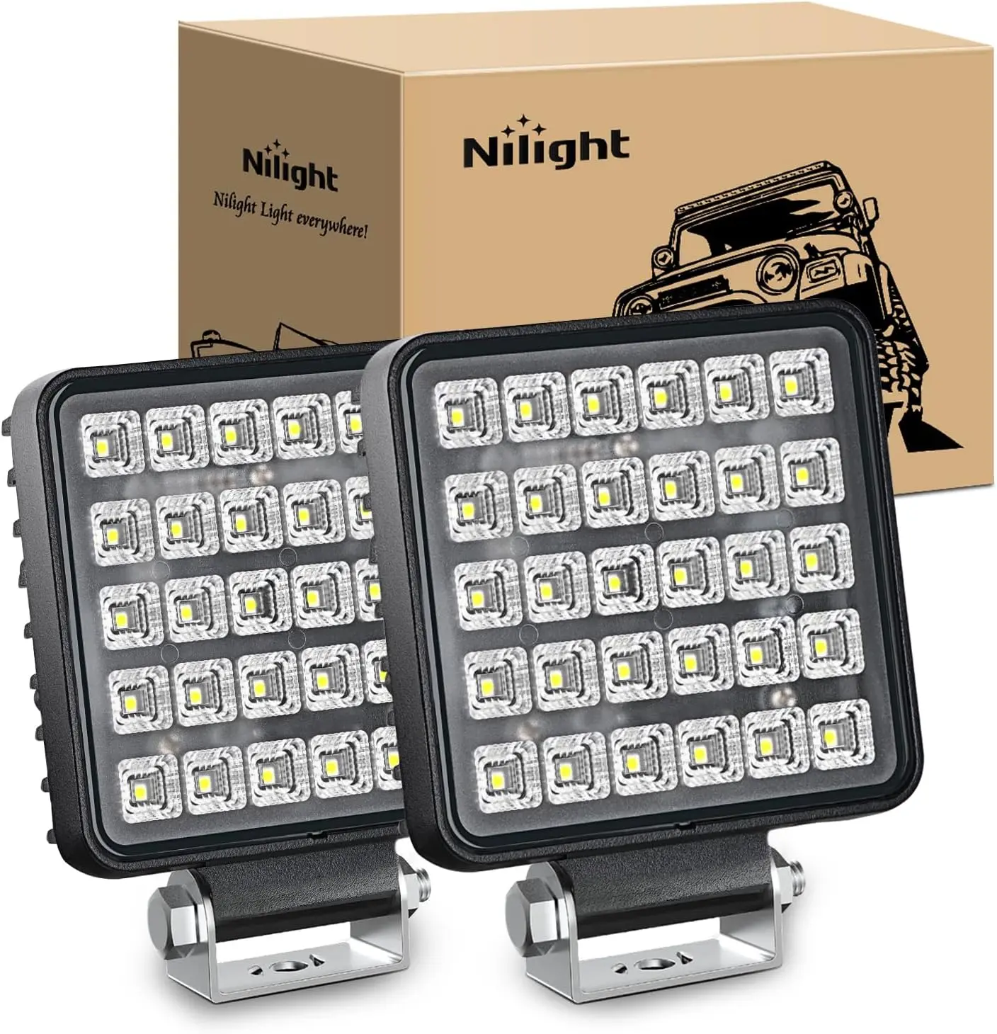 Nilight 4.3-Inch Square Aluminum Utility LED Work Lights, 2PCS 60W Flood Lamps with Integrated Toggle Switch, 150° Beam, Mount Kit, Brightness-Enhanced Off Road Lights for Heavy Equipment Vehicles, Led Bar Light Light Bars & Work Lights
