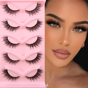 Cat Eye False Eyelashes, 5 Pairs Natural Curling Eye Makeup Strip Lashes, Full Volume Eyelash for Lashes Extensions, Volumized False Eyelashes for Women and Girls Eye Makeup Enhancement