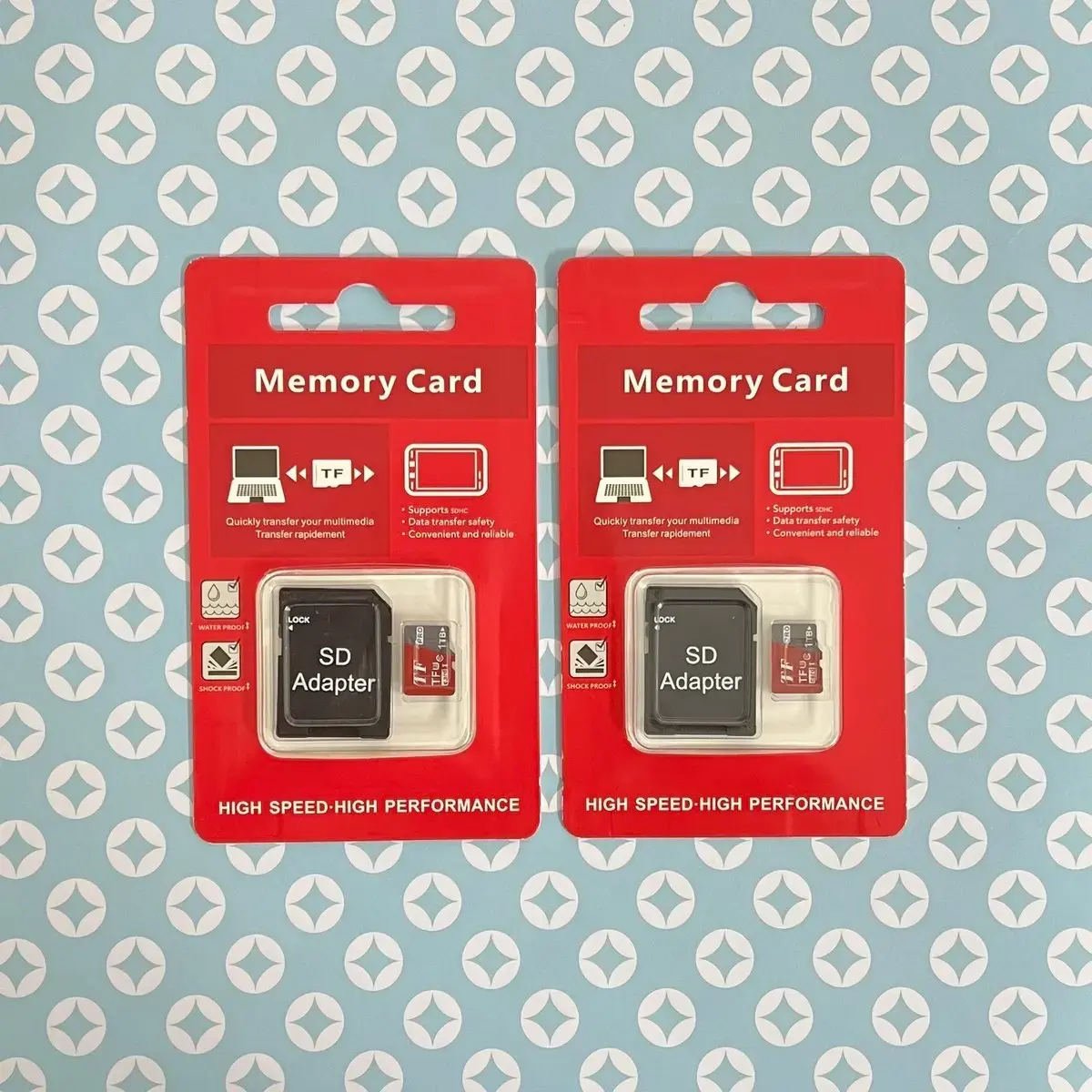 2*1TB TF memory cards with SD adapters, suitable for devices supporting TF memory cards such as mobile phones, cameras, tablets, surveillance cameras, game consoles, etc