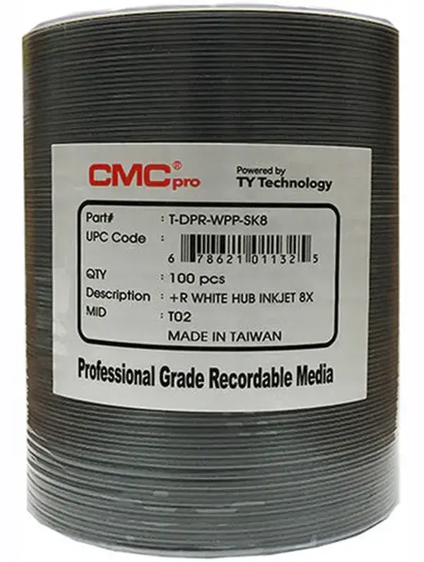 CMC Pro Taiyo Yuden 8X DVD+R 4.7GB White Inkjet Hub Printable [Discontinued]
