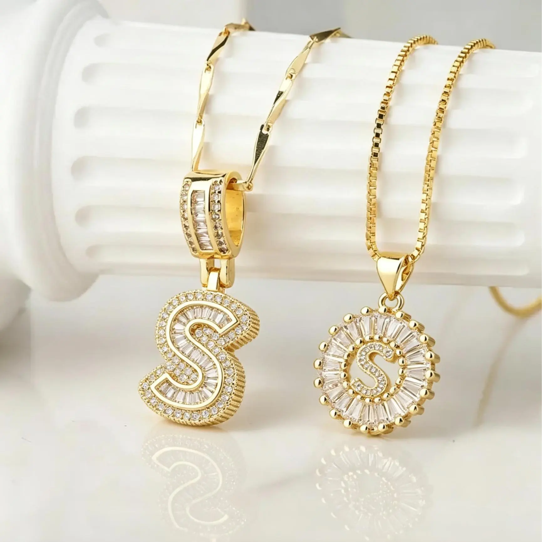 2 Count initial Letter Necklace Set with Zirconia Stones | Golden/Silver Bubble Necklaces for Women | Iced Out Necklace For Men |   Anniversary Gift |   Letter Alphabet Necklace Zircon Stone pendant necklace initial zirconia stone tiktokshopspringglow