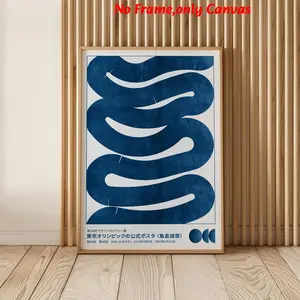 1 pc, wall art, vintage poster, simple ocean print, blue wave abstract canvas painting, living room aesthetic, bedroom decor, apartment decor, housewarming gift, frameless, Unframed Wall Art