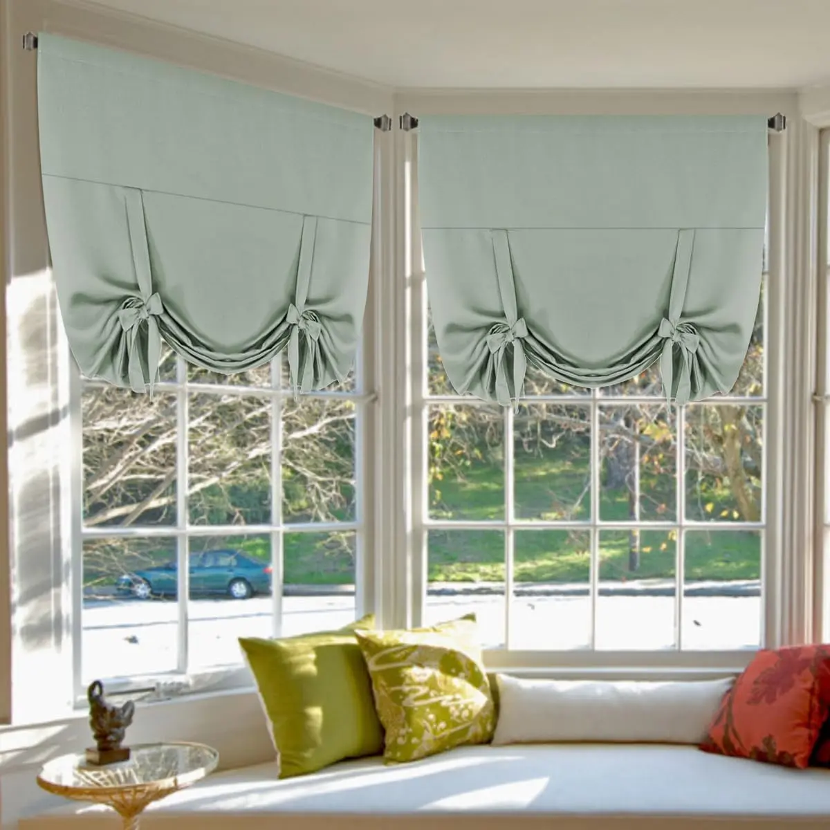 Balloon Shade Blackout Curtain Tie Up Shades Privacy Thermal Insulated Window Curtain Panel for Glass Door/Kitchen Window - 42in Wide by 63in Long - Light Sage(2 Panels)