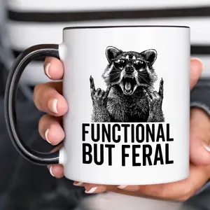CupiCo Functional But Feral Ceramic Mug, Feral Women Coffee Mug, Meme Raccoon Tea Cup, Feral But Functional Mugs