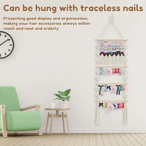 Chic Wall-Mounted Hair Accessory Organizer with 30 Hooks - Large Capacity Bow & Headband Holder, Decorative Storage for Bows, Clips & Ribbons, Girls, Hair Accessories Organizer