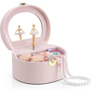 Musical Jewelry Box for Girls, Small Kid Music Box with Ballerina for Birthday Bedroom Decor, Gifts for Girls Kids - Light Pink