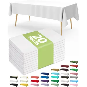 Plastic Table Cloth Disposable 20 Pack, 54 x 108 Inch Table Cloths, Party, Picnic, Wedding, Decorative Tablecloths, Rectangle, White Plastic Cover, Leakproof & Sturdy, White