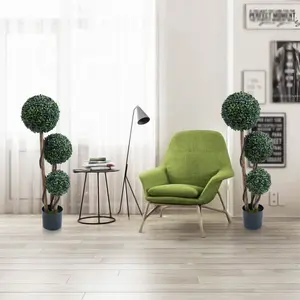 Artificial Topiary Ball Tree Indoor and Outdoor, Faux Boxwood Plants Topiary Triple Ball Tree Milan Grass Ball Trees for Porch or Garden Home Decor, 1 Pack