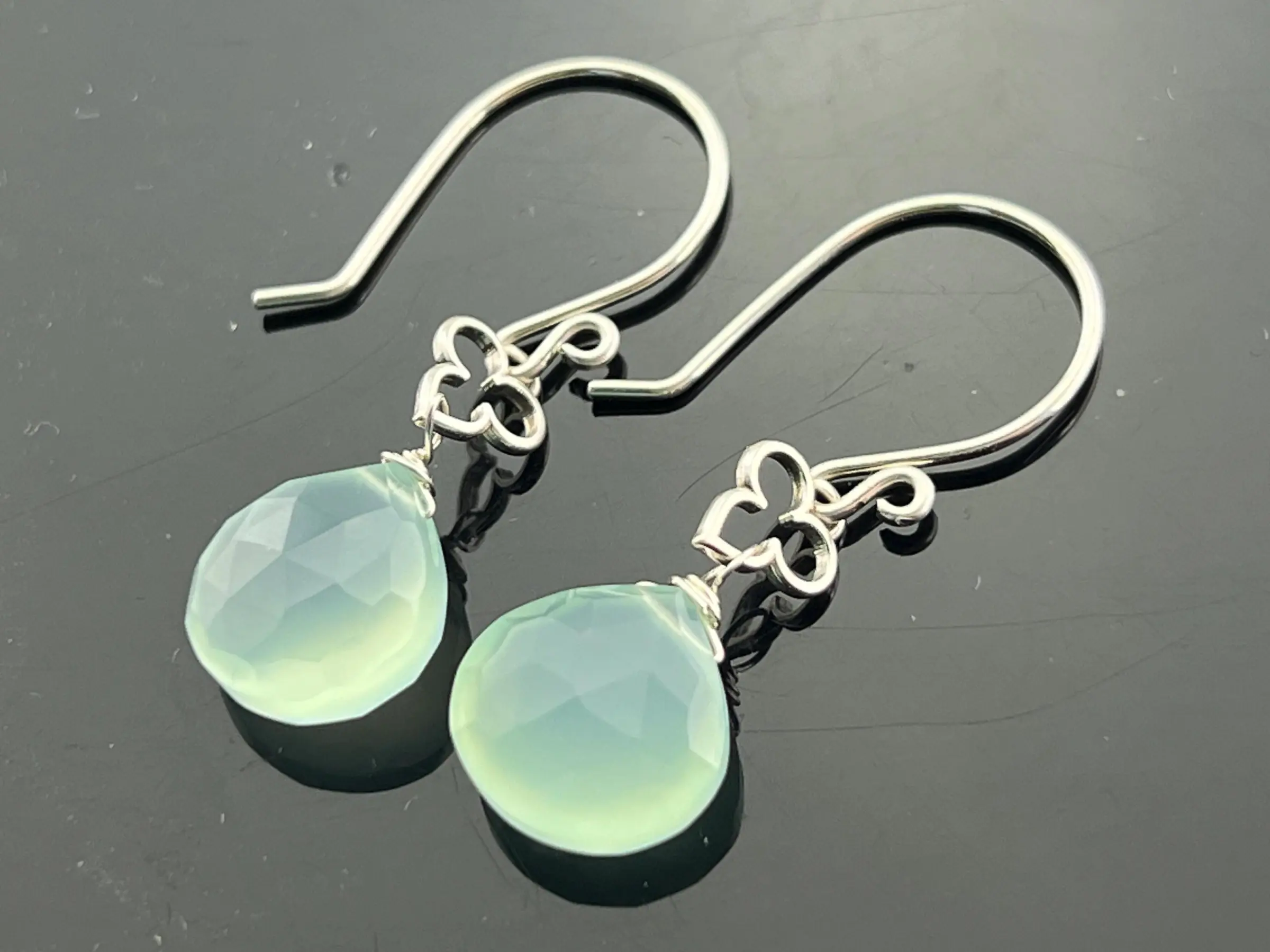 Aqua Chalcedony Earrings • 925 Sterling Silver Dangle Earrings • Soft Blue Gemstone Jewelry