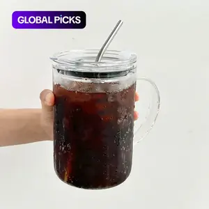 Large Glass with Lid and Straw, High Borosilicate Thin Glass, 33.81 Ounces Heavy Duty Glass Water Cup, Iced Coffee Cup, Glass Drinking Cup, Summer Winter Drinkware