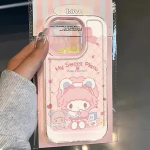 Cute Melody Cartoon Phone Case with a Pink Grid Design, Offering Transparent Precision Hole Protection, Suitable for Various Iphone Models Including 11, 12, 13, 14, 15, 16 Promax, And 6, 7, 8 PLUS, X, XS, XR, XS MAX, Perfect for
