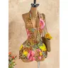 DealsForYouDays Random Print Halter Neck Mini Dress For Women Boho Style Sleeveless Knitted Fabric A Line With Ruffle Hem