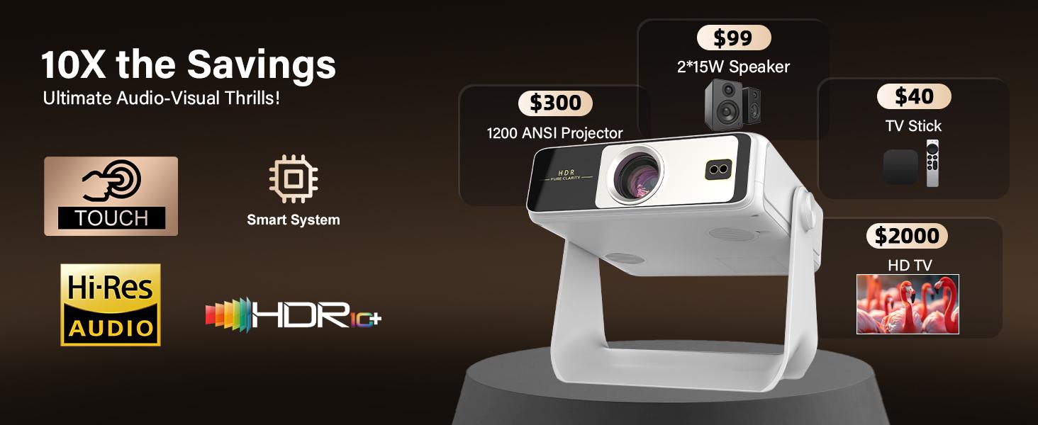 Aepuosem A10pro Touch Screen Projector 7-inch 1080P Native 4K Auto Focus Dolby Sound Wi-Fi 6 Bluetooth 180° Rotation for Games Movies Gifts Audio Connection Lcd