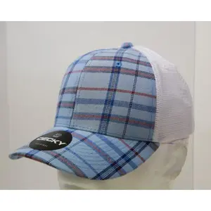 212 MAIN Unisex Plaid Print 6-Panel Mid-Profile Structured Trucker Snapback Hat (6017-249), White Curved Bill Breathable Mesh Cap, 1 Size Fits Most, Snapback Hats, Mesh Hat