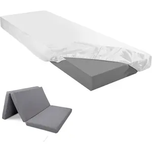 Fitted Sheet (Sheet Only) Compatible with Trifold Mattress Folding Mattress Fitted Microfiber Bedsheet for Camp Bunk Rvs Bed(White,Single,4'')