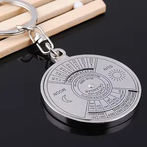 Perpetual Calendar Keychain Metal Pocket Calendar Sun Moon Key Ring Mini Calendar Tool No Battery Reusable Vintage Style Gadget Unique Gift for Men Women Dad Students Desk Toy Conversation Piece Durable Compact Everyday Use