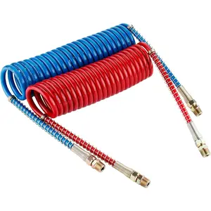 Coiled Short Tail Blue Service and Red Emergency Air Brake Cord Assembly Brake Coil with 2 X 12" Lead Truck Trailer Brake Coil Set