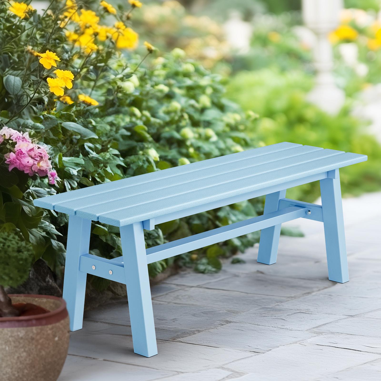 47” Outdoor Bench HDPE Patio Garden Bench w/Metal Legs, Poly Lumber Outdoor Backless Bench, 660 LBS Capacity (Blue)