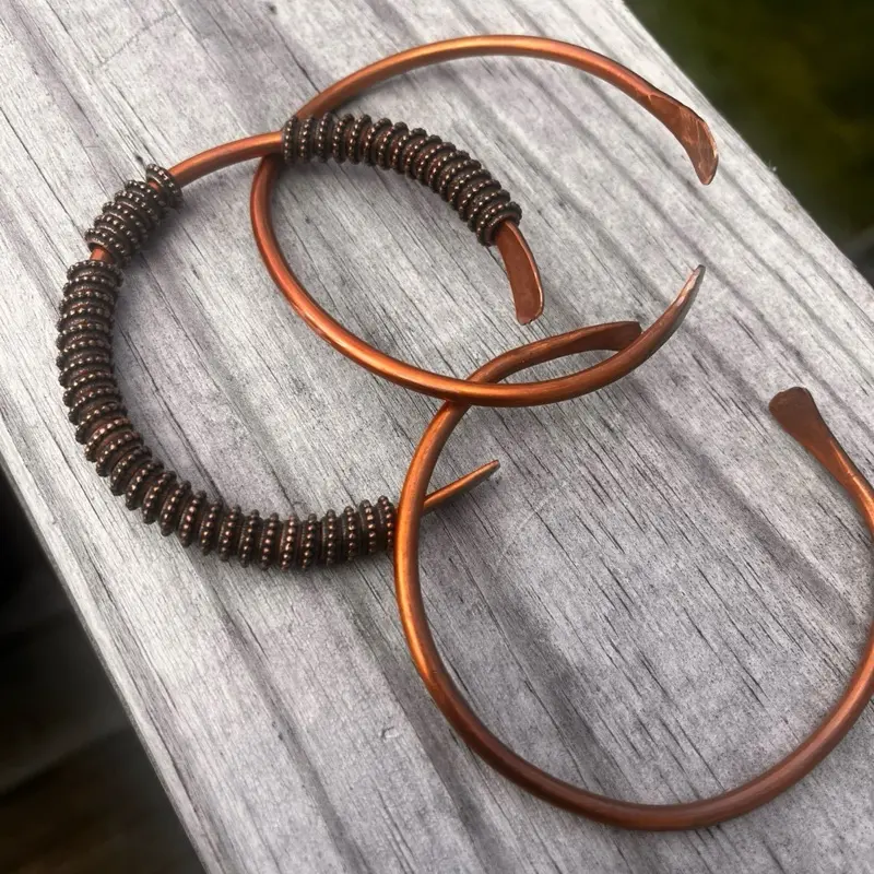 Handmade Beaded Copper Bangles Set Handmade Beaded Copper Bangles Set