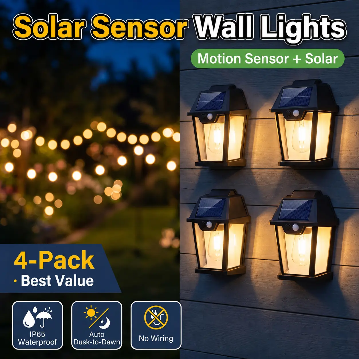 4-Pack Solar Motion Sensor Outdoor Wall Lantern Lights - IP65 Waterproof, 3 Modes, Dusk-to-Dawn Auto, Wireless, Eco-Friendly Security Flood Lights for Garden, Patio, Garage decorative light