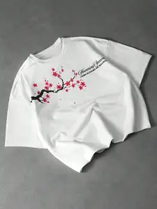 Men's Street Style Cherry Blossom Casual Daily T-Shirt, Streetwear, Graphic Tee, Designer Clothing, Perfect Gift for Boyfriend Husband Anniversary