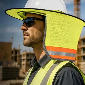 Hard Hat Sunshield Neck Cover with Reflective Strip, Full Brim Safety Helmet Sun Shade Protector for Outdoor Construction Work
