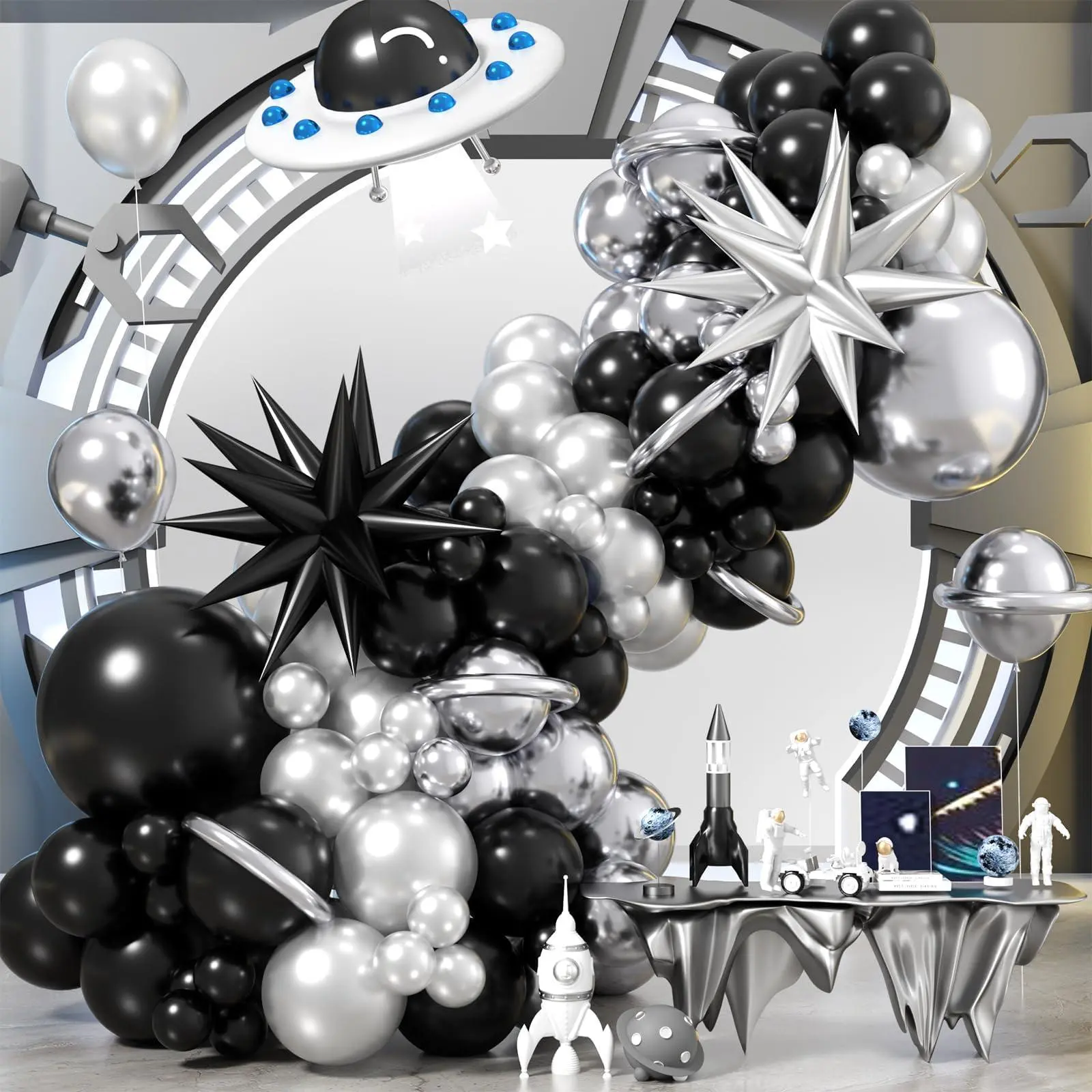 Black And Balloon Arch Kit  Metallic Balloons With Foil Star For Wars Birthday Party Decorations Shower Graduation Supplies