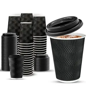 Disposable Coffee Cup with Lid, 25pcs/set Party Coffee Cup, Insulated Paper Cups, Disposable Tableware for Home Office Coffee Shop, Kitchen Supplies
