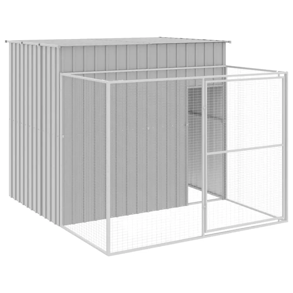 vidaXL Dog House, Outdoor Dog Kennel with Run, Dog Crate Animal House for Backyard Garden, Dog Cage Shelter, Light Gray Galvanized Steel 3189125