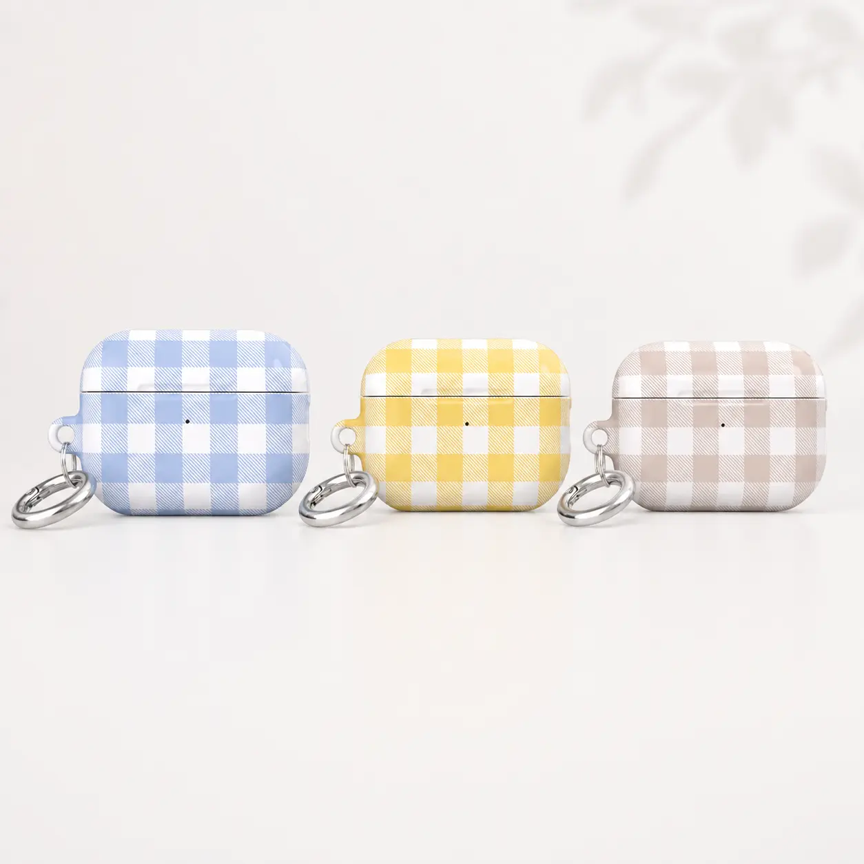 Pastel Gingham AirPods Cases, Blue Yellow Beige Checkered Protective Earbuds Covers