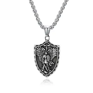 King David Psalm 27:1 Engraved Shield Necklace Unisex Stainless Steel 19.5" Chain St Micheal Shield