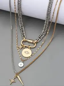 Metal Two-Tone Layered Necklace Exaggerated Eye Pendant Multi-Layer Stacking Jewelry for Women Versatile Daily Wear Dainty Chain