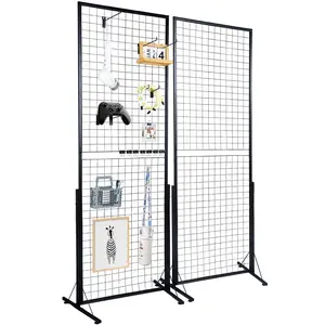 VEVOR 2' x 5.6' Grid Wall Panels Tower,  , 2 Packs Wire Gridwall Display Racks with T-Base Floorstanding, Double Side Gridwall Panels for Art Craft Shows, Retail Display with Extra Clips and Hooks