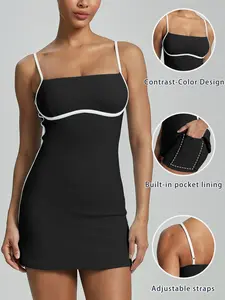 Ivery Women's Sport Tennis Dress Set, Casual ColorblockDesign, Built-In Bra & Pocket Shorts, ldeal for Golf & TennisSports Wear