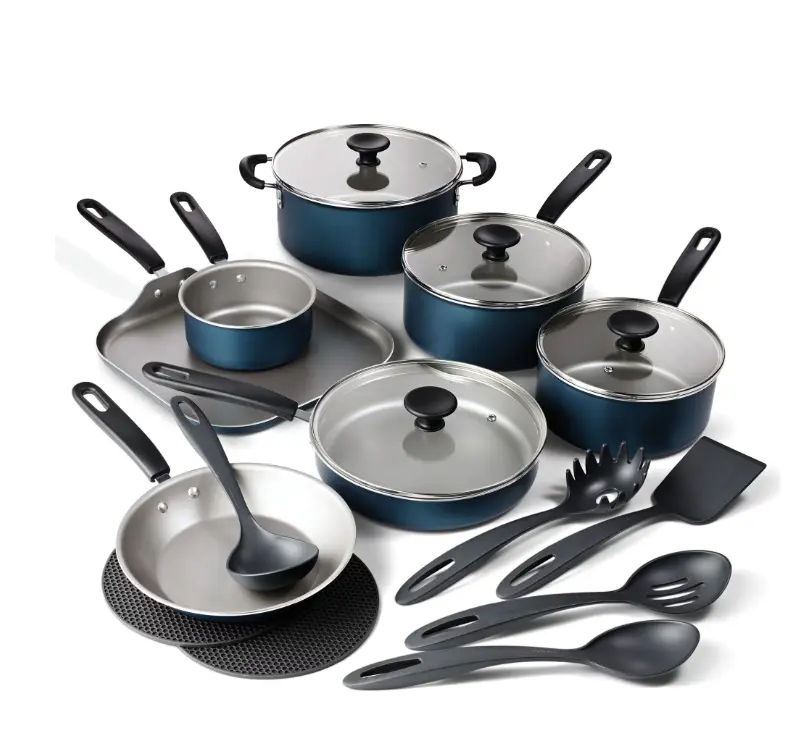 Primaware 18-Piece Nonstick Cookware Set, Blue Kitchen Cookware Set for Home Use