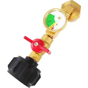 Propane Refill Adapter 20lb to 1lb,Propane Refill Elbow Adapter with Valve and Gauge,   QCC1 / Type1 Propane Tank and 1lb Cylinder Propane Bottle Connector