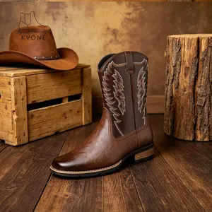 KVONE Men's Fashion Cowboy Boots — men's cowboy boots crafted with Western embroidery techniques, featuring a non-slip pointed toe design, thick sole, and short shaft style. Durable and long-lasting, classic retro style. Men's Shoes botines cowboy boot