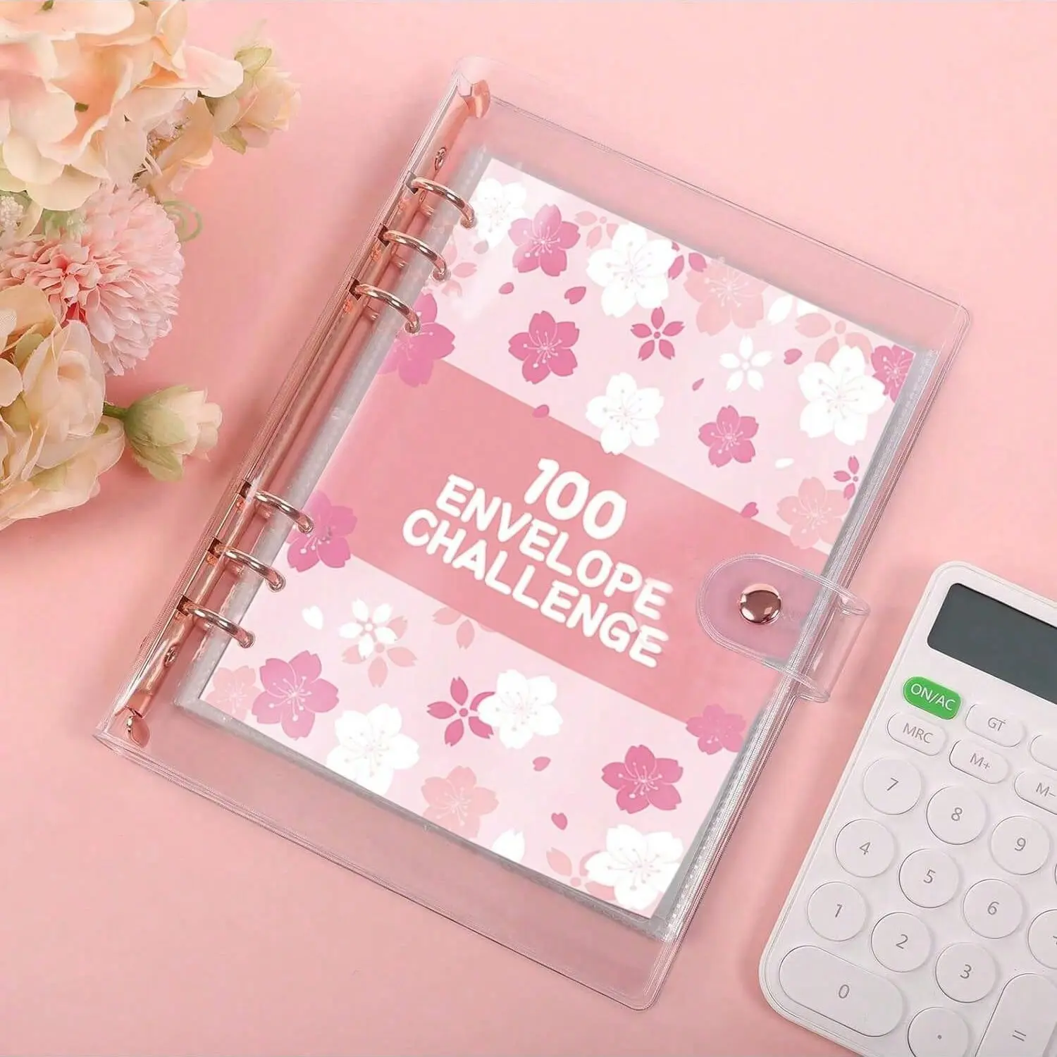 1pc 100 Money Saving Challenge Loose-Leaf Book (52sheets 104page), Cherry Blossom Pattern, For Personal Planning 100 Days Saving $5, 050, Gift For Friends Family, Daily Use Back To School