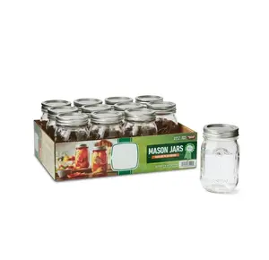 16oz Pint Mason Jars with Lids & Bands, 12 Count