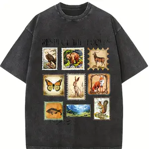 Respect The Locals Wildlife T-Shirt, Vintage Postage Postal Stamp Graphic Tee, Retro Nature Lover Shirt, Hiking Adventure National Park Gift