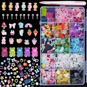 Assorted Acrylic 3D Nail Charms Multi Color Flower Bows Butterfly Heart Pearls Nail Charms Bear Candy Cute Nail Art DIY Crafts Cutics Polish Smooth
