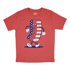 Youth Fourth Of July Hotdog T Shirt Funny Patriotic Cookout Grilling Tee For Kids Funny T Shirts Patriotic Tops for Kid Funny Food Short Sleeve Novelty Tees for Kids Red -