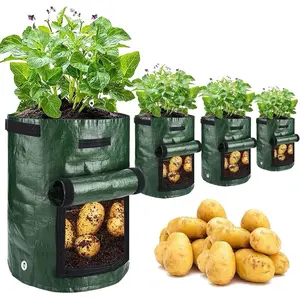 4-Pack 10-Gallon Potato Planting Bags with Lid and Handle, Reusable Garden Containers for Potatoes, Flowers, Mushrooms, Tomatoes, Vegetables