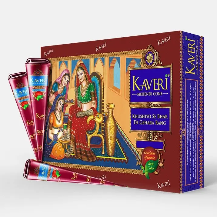 (Pack of 12) Kaveri 25g Fresh Natural Henna Cones Makeup Smooth Powder Cosmetic