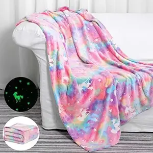 Glow in The Dark Throw Blanket, Luminous Unicorns Blanket for Boys Girls,