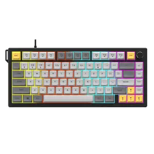 AJAZZ 75% Layout AF82 High-Aesthetic Thin Film Keyboard Volume Knob 82-Key Ergonomic Office Keyboard Quiet Structure Office Must-Have Beautiful Lighting Multi-System Compatible Suitable for Gaming and Office Use Backlit Keyboard