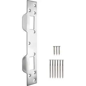 Heavy Duty Double Door Strike Plate Reinforcement for 5-1/2 in. Hole Centers, Front Door Security Door Latch Plate, Satin Nickel 1 Pack